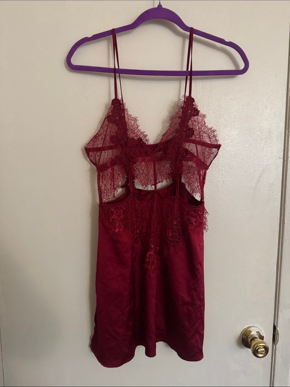Burgundy Lace Satin Slip Dress